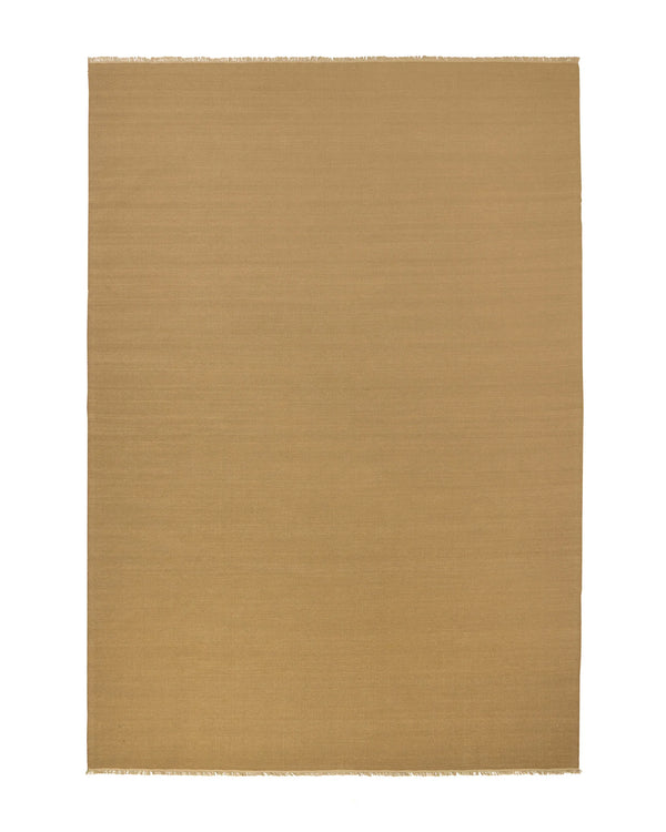 Jacqueline Brulee wool flatweave rug in muted golden honey, 2m x 3m, with fringed edges by Weave Home