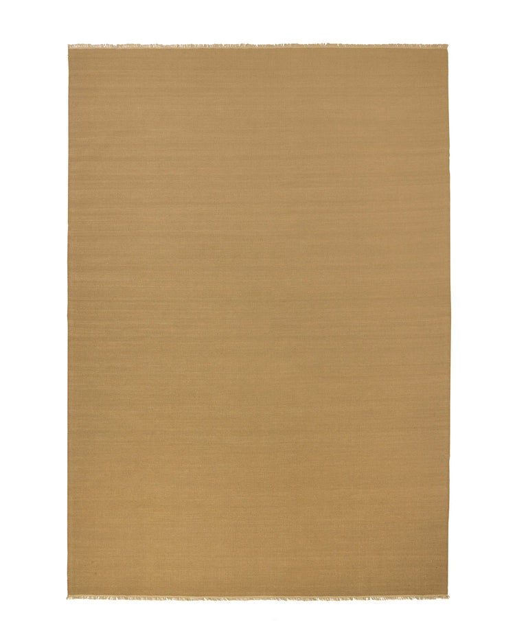 Jacqueline Brulee wool flatweave rug in muted golden honey, 2m x 3m, with fringed edges by Weave Home