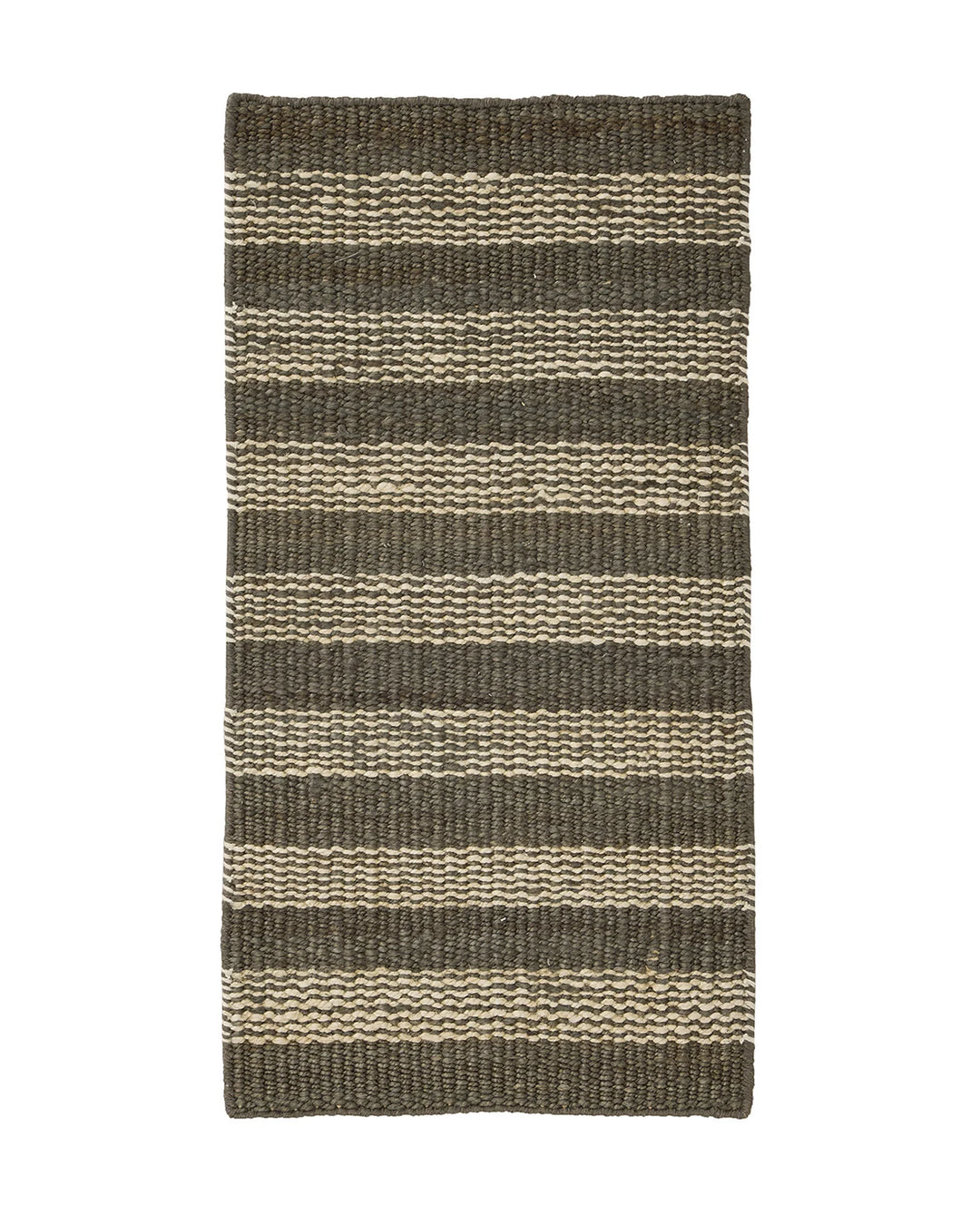 Arden Coal jute door mat, 65x120cm, hand-woven charcoal and ecru stripe with textured weave by Weave Home