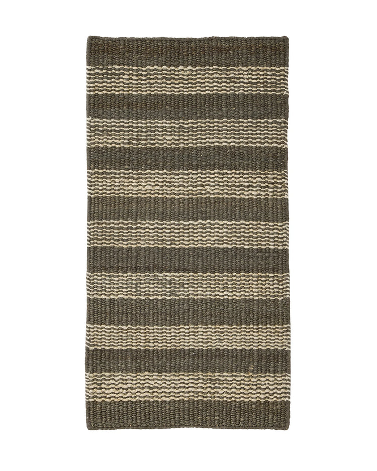 Arden Coal jute door mat, 65x120cm, hand-woven charcoal and ecru stripe with textured weave by Weave Home