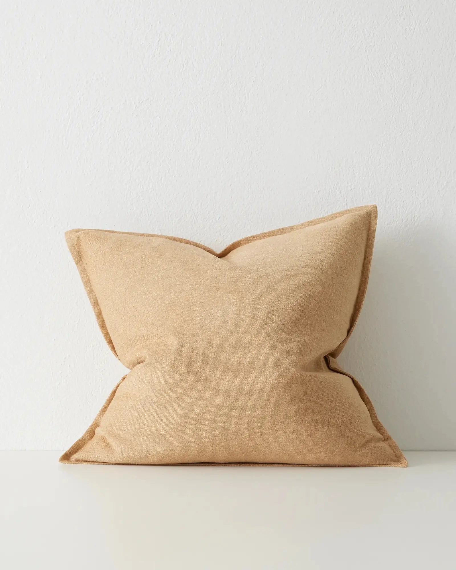 Fiore Honey 50x50 linen viscose blend cushion with piping detail, front view by Weave Home