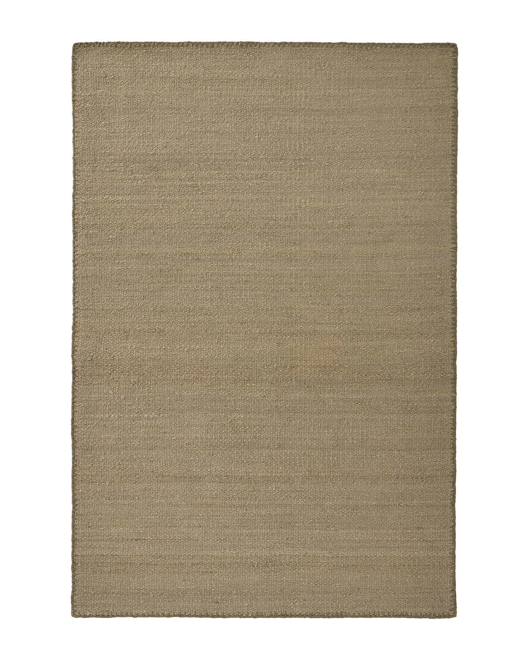 Monroe Flint rug in soft earthy green with muted grey undertones, woven polyester with blanket stitch detail, by Weave Home