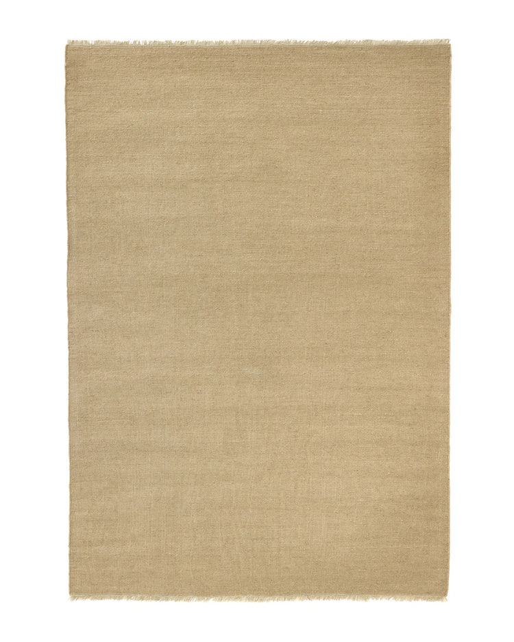 Jacqueline Barley high-traffic wool rug in soft sandy neutral, flatweave construction with fringed edges, 2m x 3m by Weave Home