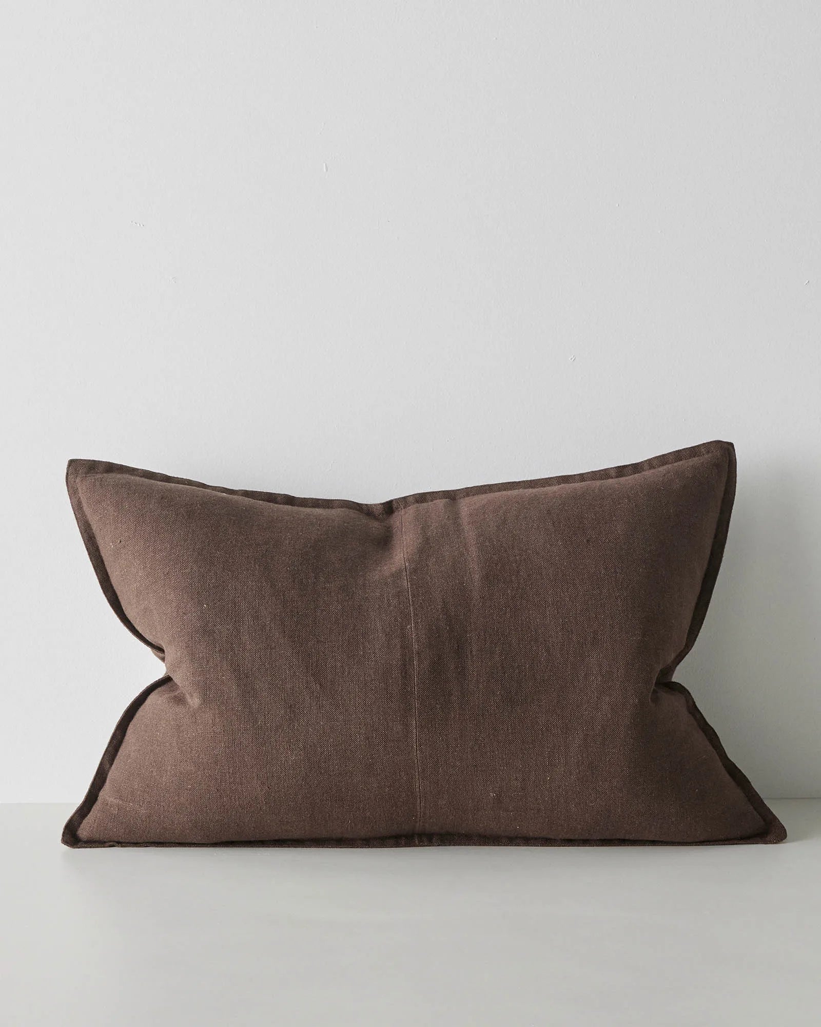 Como Cocoa linen lumbar cushion, 40x60cm, stone-washed European linen with piped border detail by Weave Home