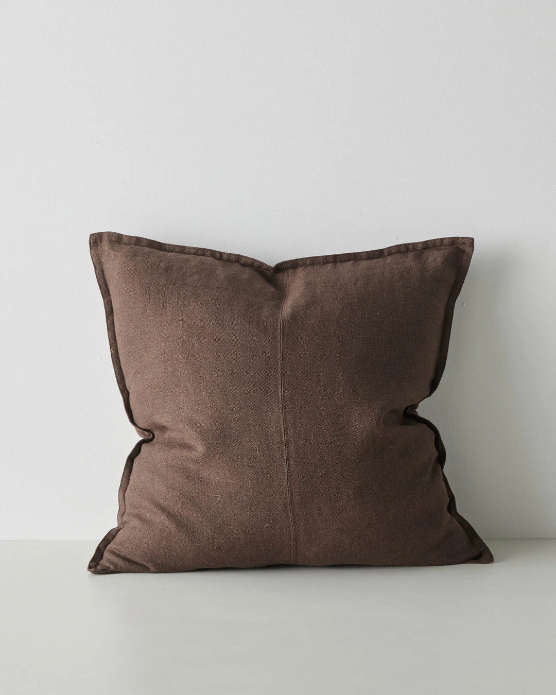 Como Cocoa linen cushion cover, 50x50cm, stone-washed European linen with warm chocolate brown matte finish by Weave Home