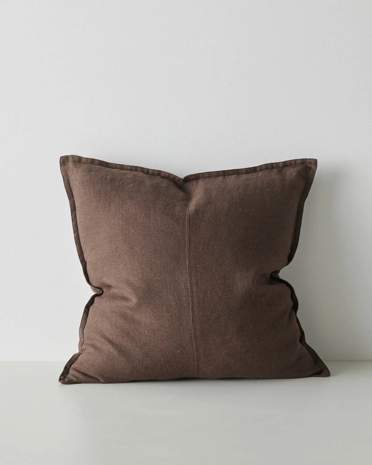 Como Cocoa linen cushion cover, 50x50cm, stone-washed European linen with warm chocolate brown matte finish by Weave Home