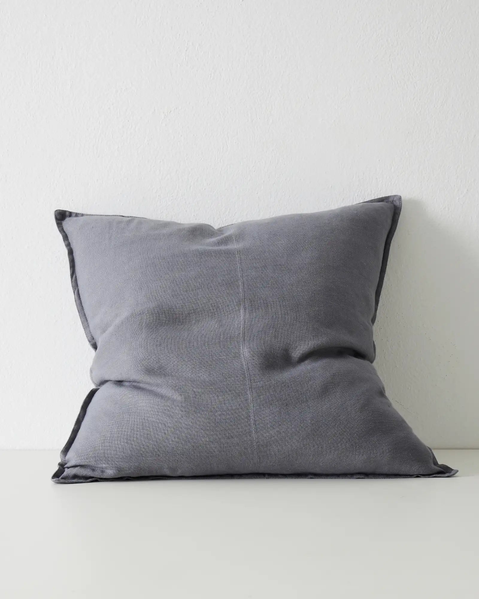 Como Smoke linen cushion 60x60cm, stonewashed European linen with charcoal piping detail by Weave Home