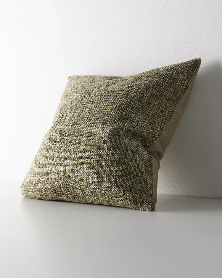 Castel Moss cushion, 50cm, woven polyester cotton blend with chunky space-dyed yarns in moss, pistachio and neutral tones by Weave Home
