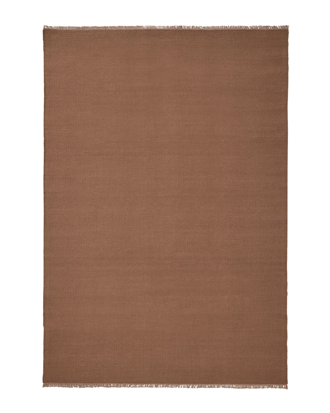Jacqueline Rosewood wool flatweave rug with frayed edge detail in dusty rose and warm brown tones by Weave Home