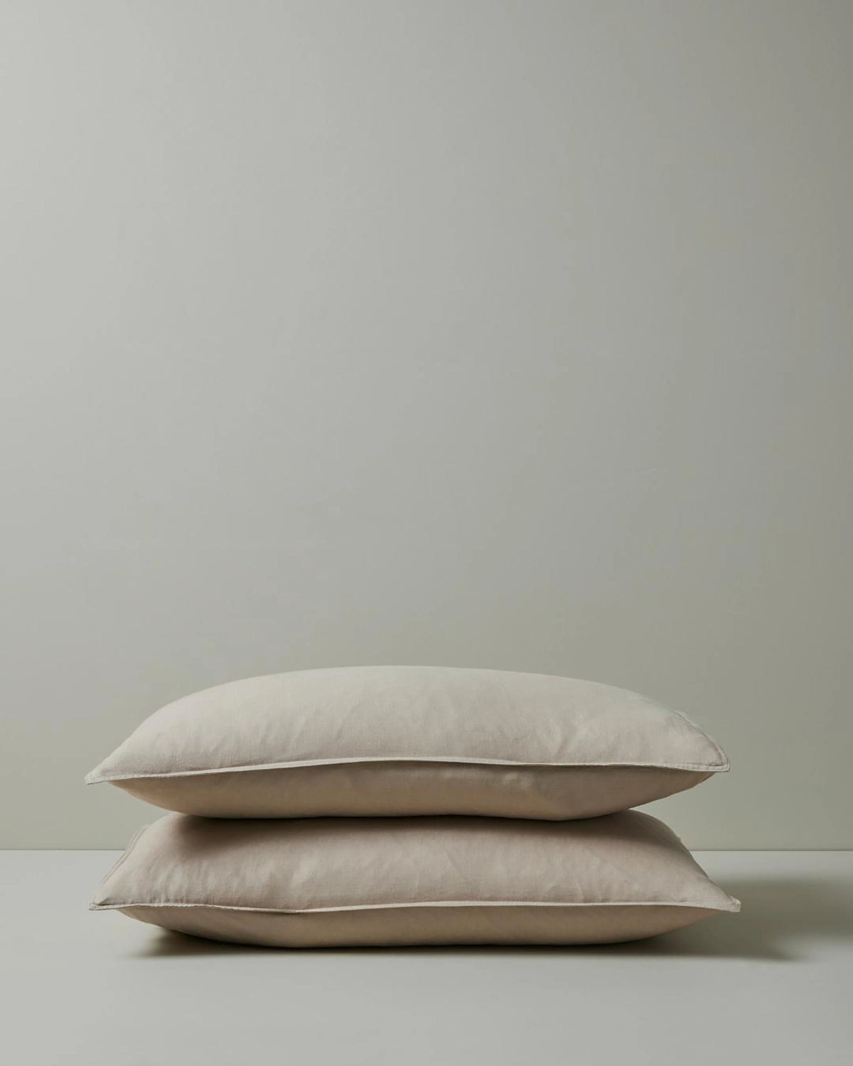 Ravello Pillowcase Set in Shell, King size, stacked pair showing top-stitched flanged edge, French Flax Linen by Weave Home