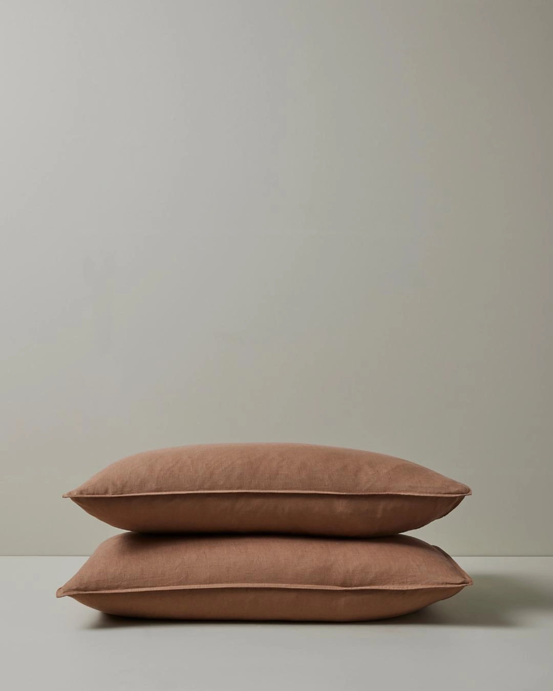 Ravello Pillowcase Set in Biscuit, King size, stacked pair showing soft European linen with top-stitched flanged edge by Weave Home