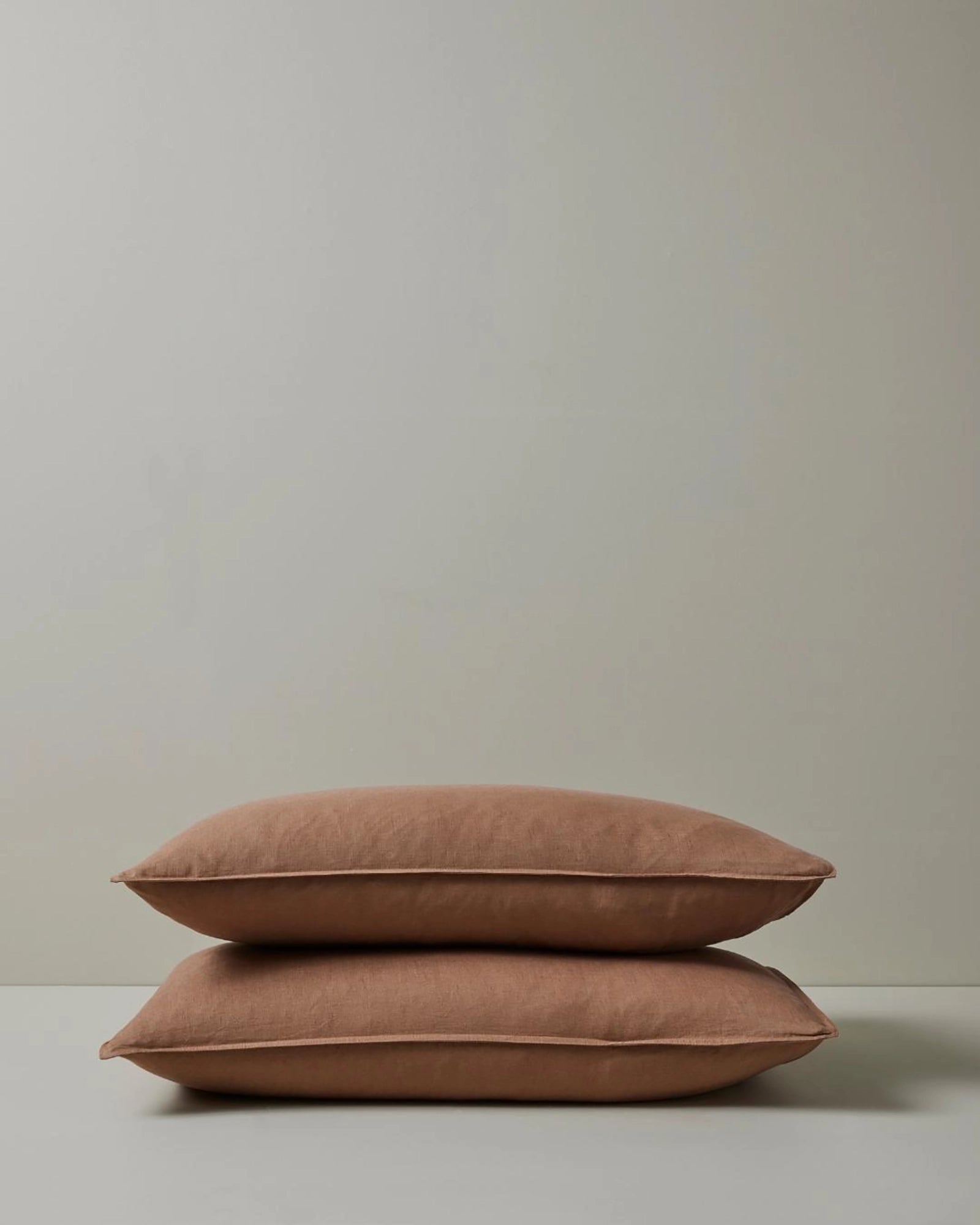 Ravello Pillowcase Set in Biscuit, King size, stacked pair showing soft European linen with top-stitched flanged edge by Weave Home