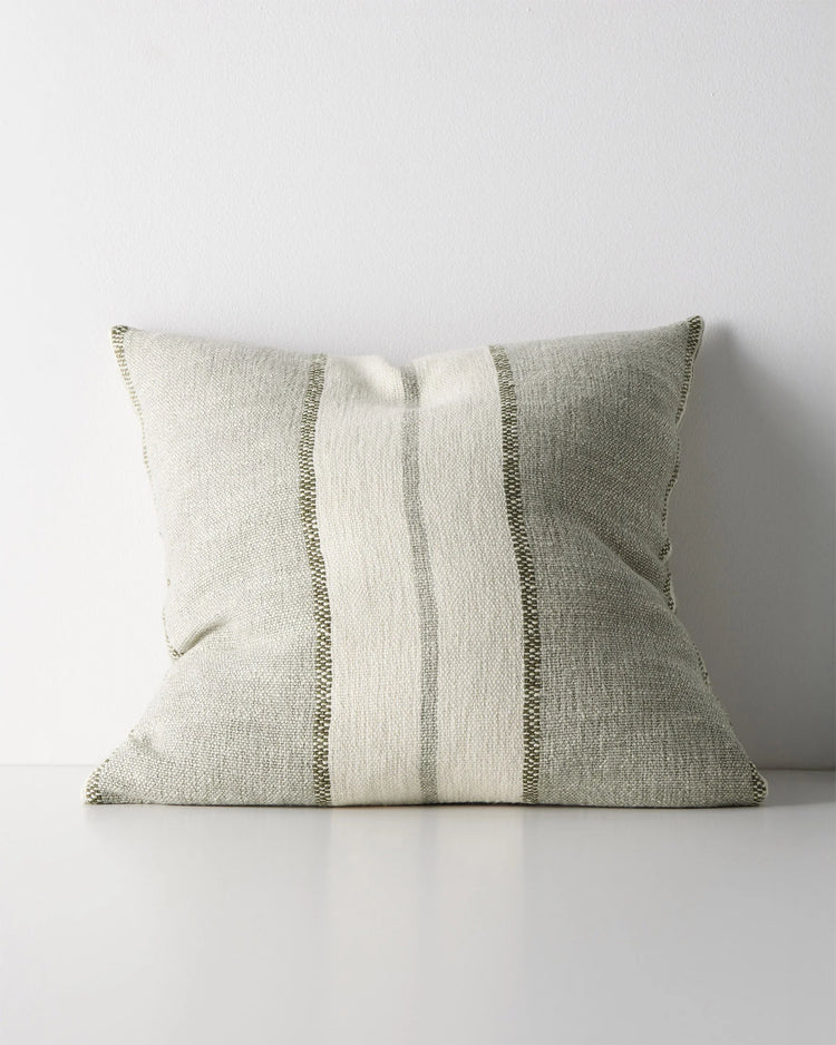 Ottavio Lagoon 50x50cm cushion in seafoam, cream and moss green striped linen-polyester blend with textured slub weave by Weave Home