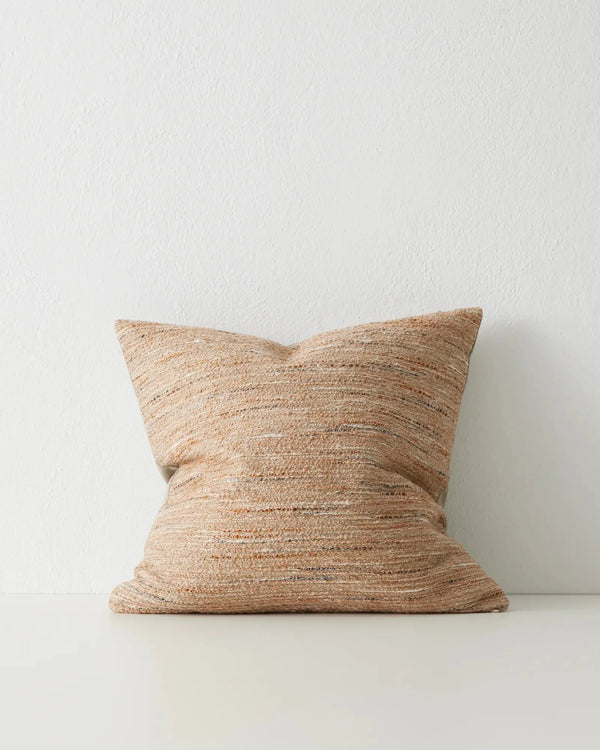 Vista Sunset textured cushion in natural brown, 50x50cm with bouclé linen-polyester blend by Weave Home