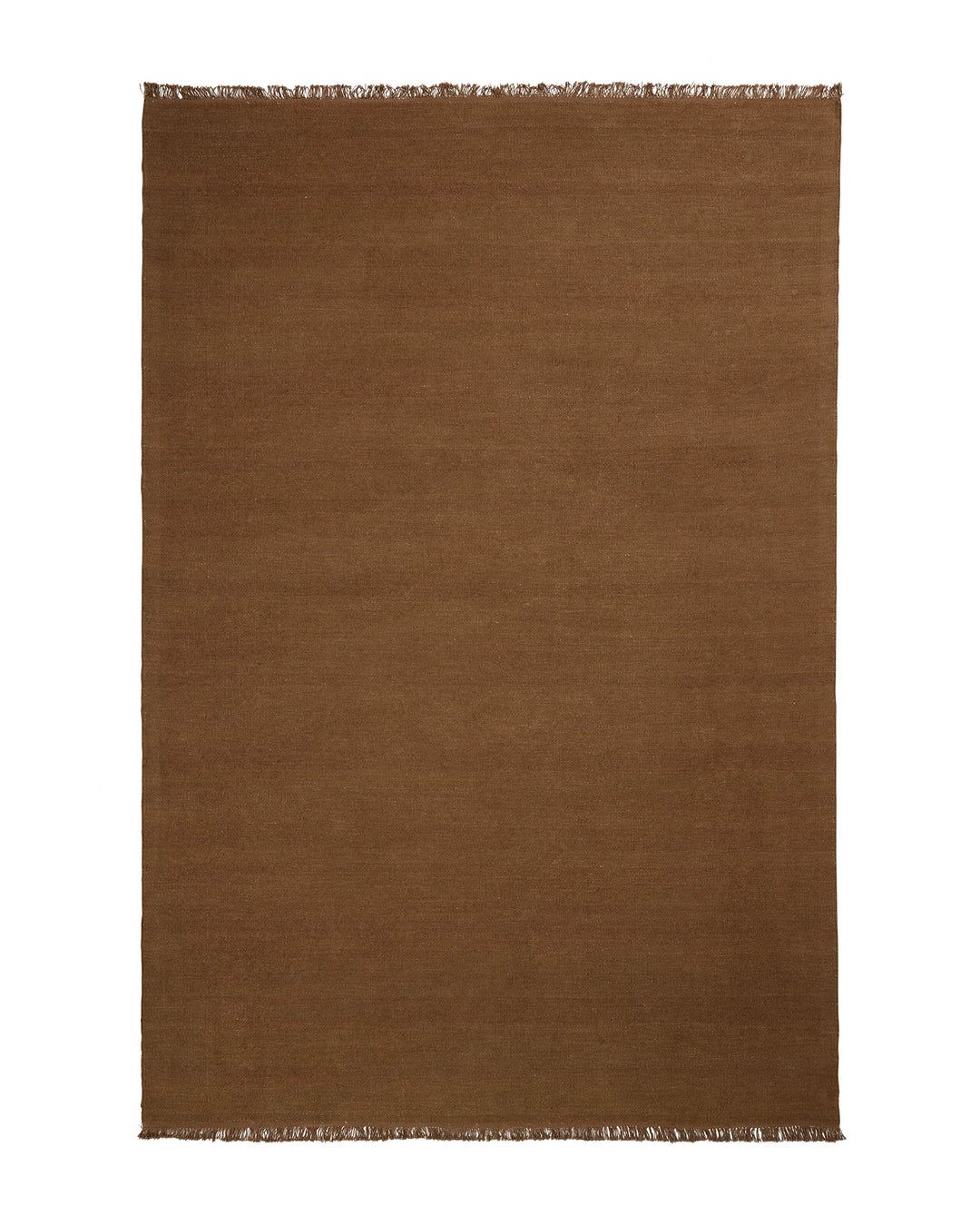 Emilio Toffee linen rug in warm golden brown with fringe border, flat-weave high-traffic rug by Weave Home