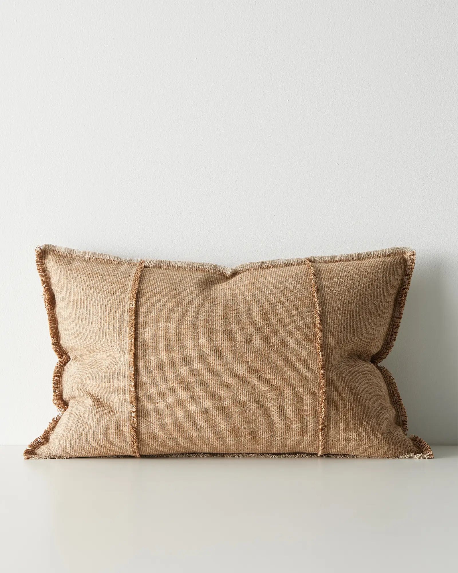 Adela Desert lumbar cushion cover, 40x60cm, cotton linen blend with raw-edge fringe and two-tone weave detail by Weave Home