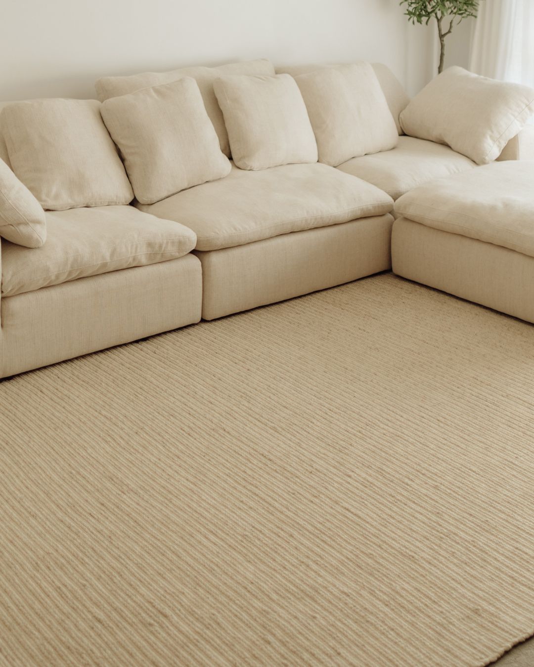 Andes Sandstorm wool-cotton rug in cream, ribbed weave texture with full cotton backing and edging, by Weave Home
