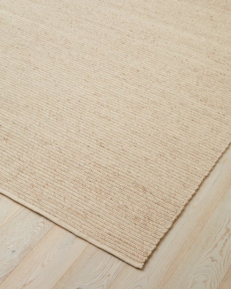 Andes Sandstorm rug corner detail, hand-woven wool-cotton blend with ribbed texture and cotton backing by Weave Home