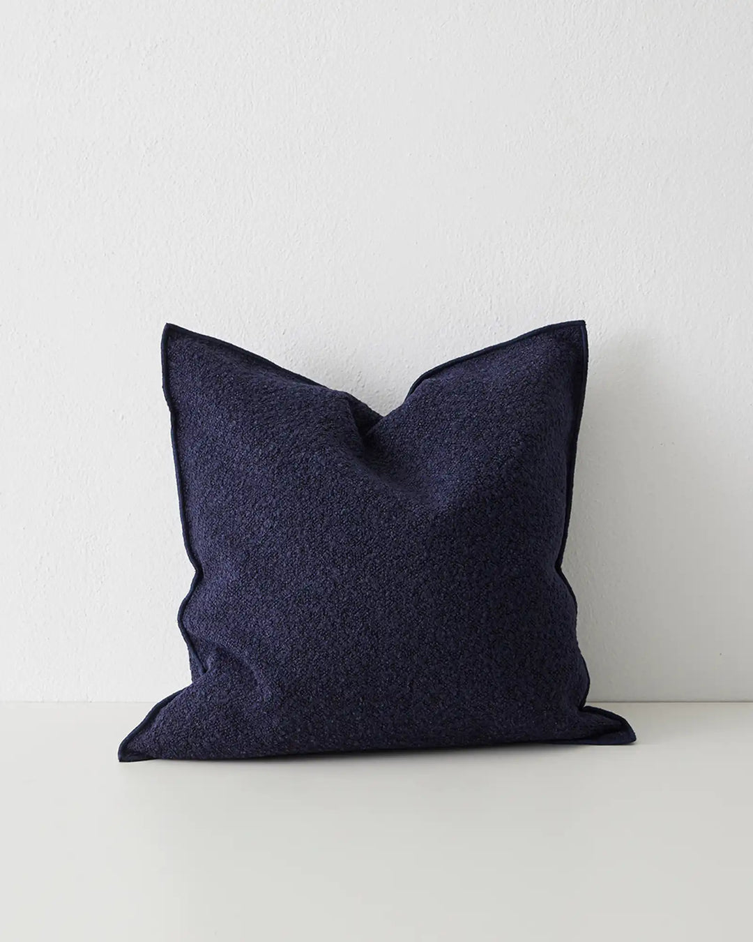 Alberto Midnight bouclé cushion, 50x50cm, navy polyester cotton blend with babylock edge by Weave Home