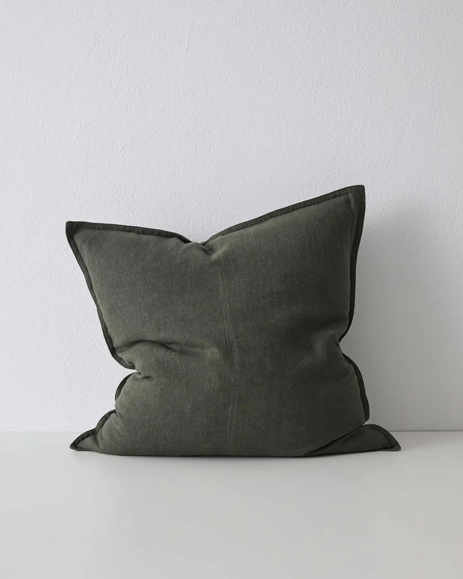 Como Khaki linen cushion 60x60cm with contrasting piping edge detail, stonewashed European linen by Weave Home