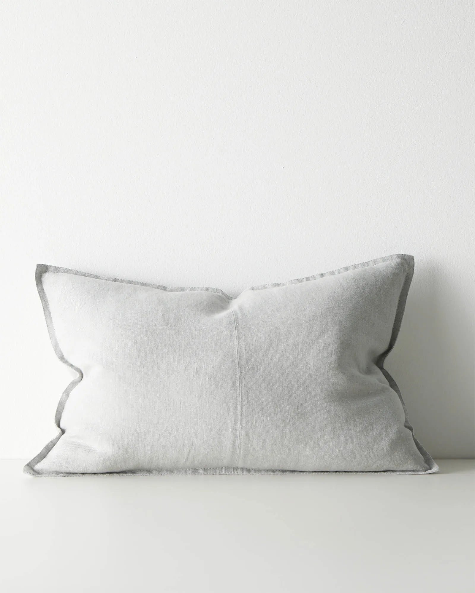Como Haze lumbar cushion 40x60cm, light grey linen with contrasting piped edges, by Weave Home