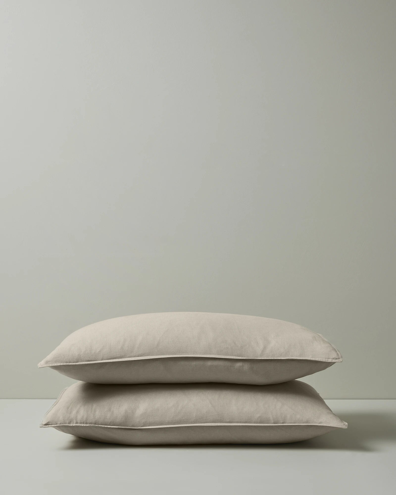 Ravello Pillowcase Set in Bone, King size European linen with top-stitched flanged edge, stacked pair by Weave Home
