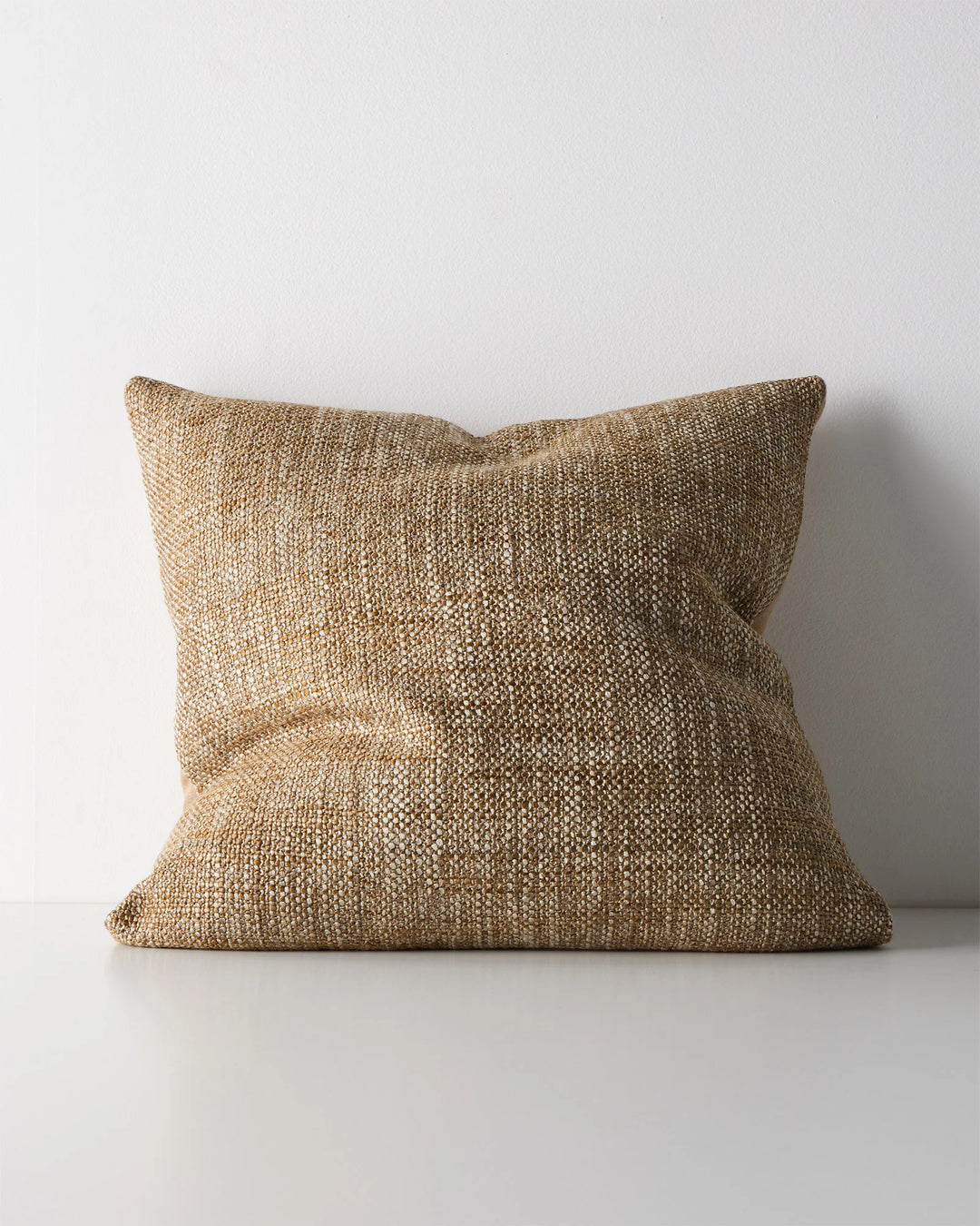 Castel Toffee cushion, 50cm, woven polyester cotton blend with space-dyed chunky yarns in honey, beige and brown tones by Weave Home