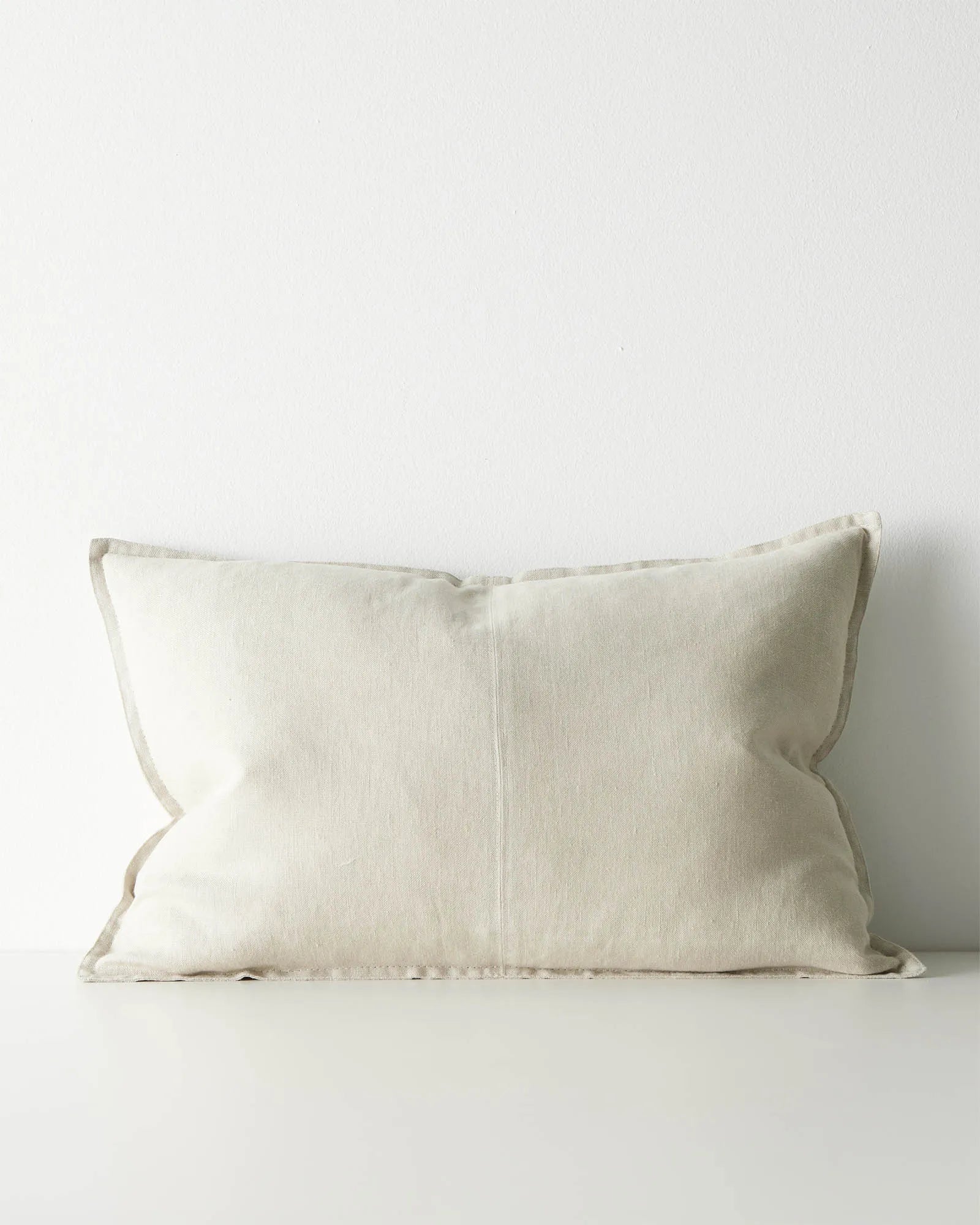 Como Oatmeal linen cushion with blanket stitch seaming, 40x60cm lumbar size by Weave Home