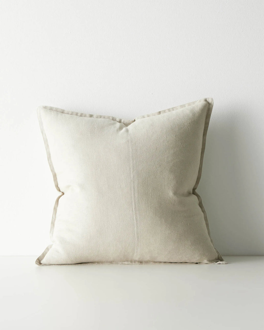 Como Oatmeal linen cushion 50x50cm, stonewashed European linen with piping seam detail, by Weave Home