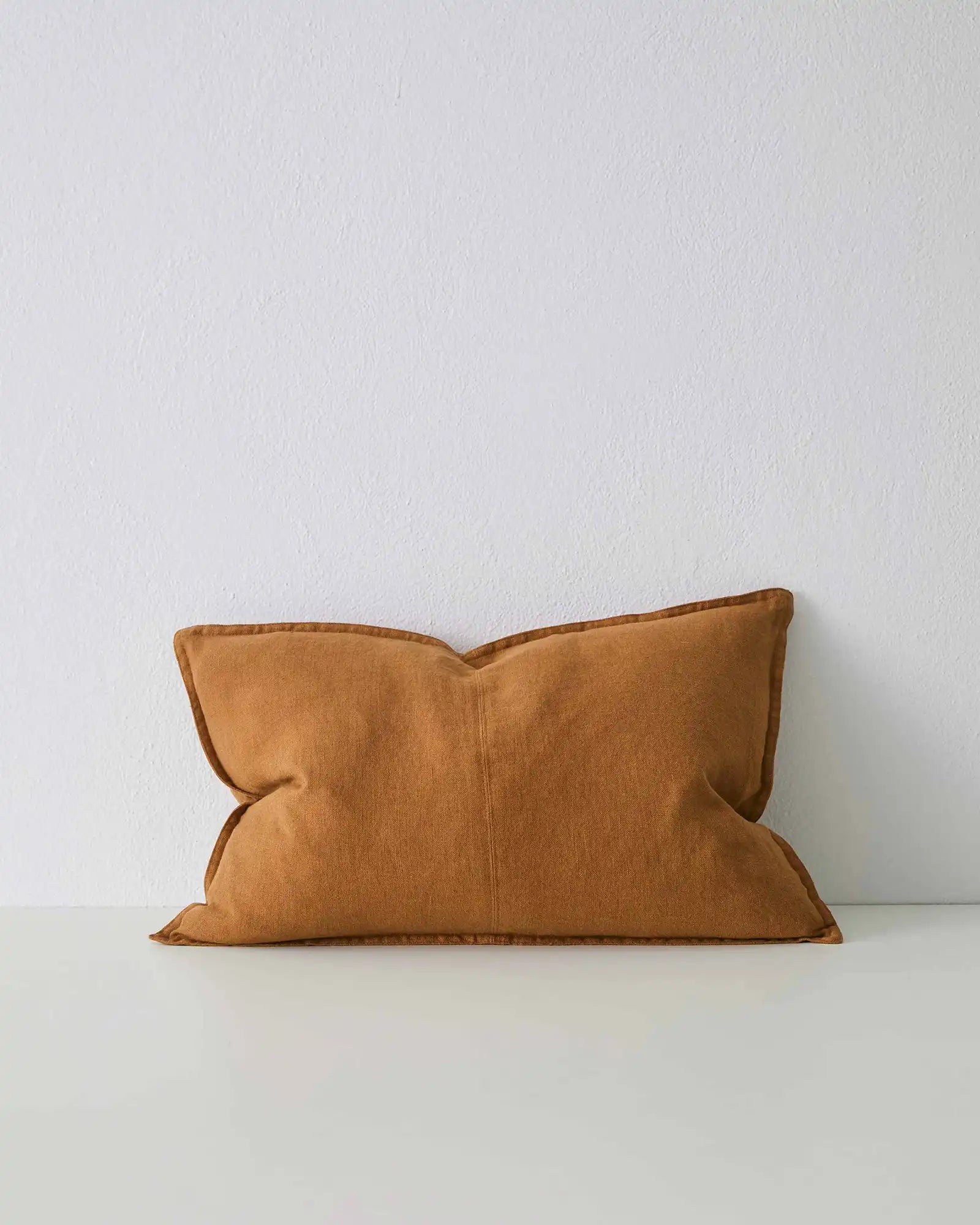 Como Spice linen lumbar cushion 40x60cm in burnt orange, stonewashed European linen with piped edges by Weave Home