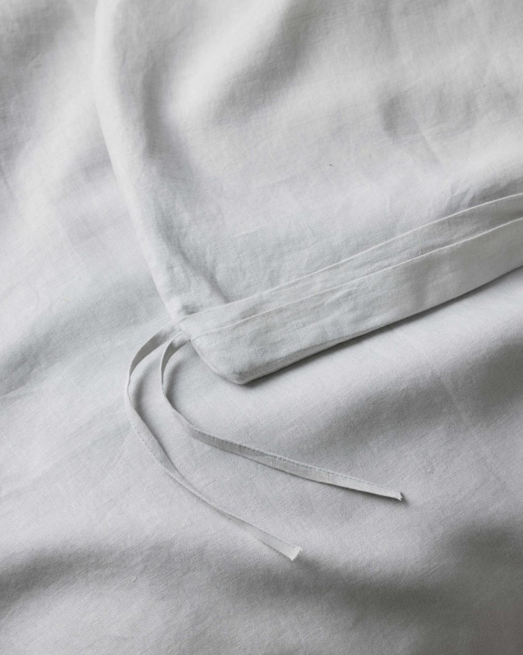 Ravello Quilt Cover Silver detail shot showing internal linen ties that secure quilt placement by Weave Home