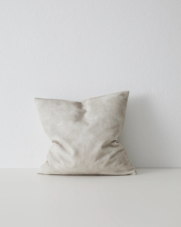 Ava Ecru 50x50 cushion in bone white polyester with velvet-like texture and concealed YKK zip by Weave Home