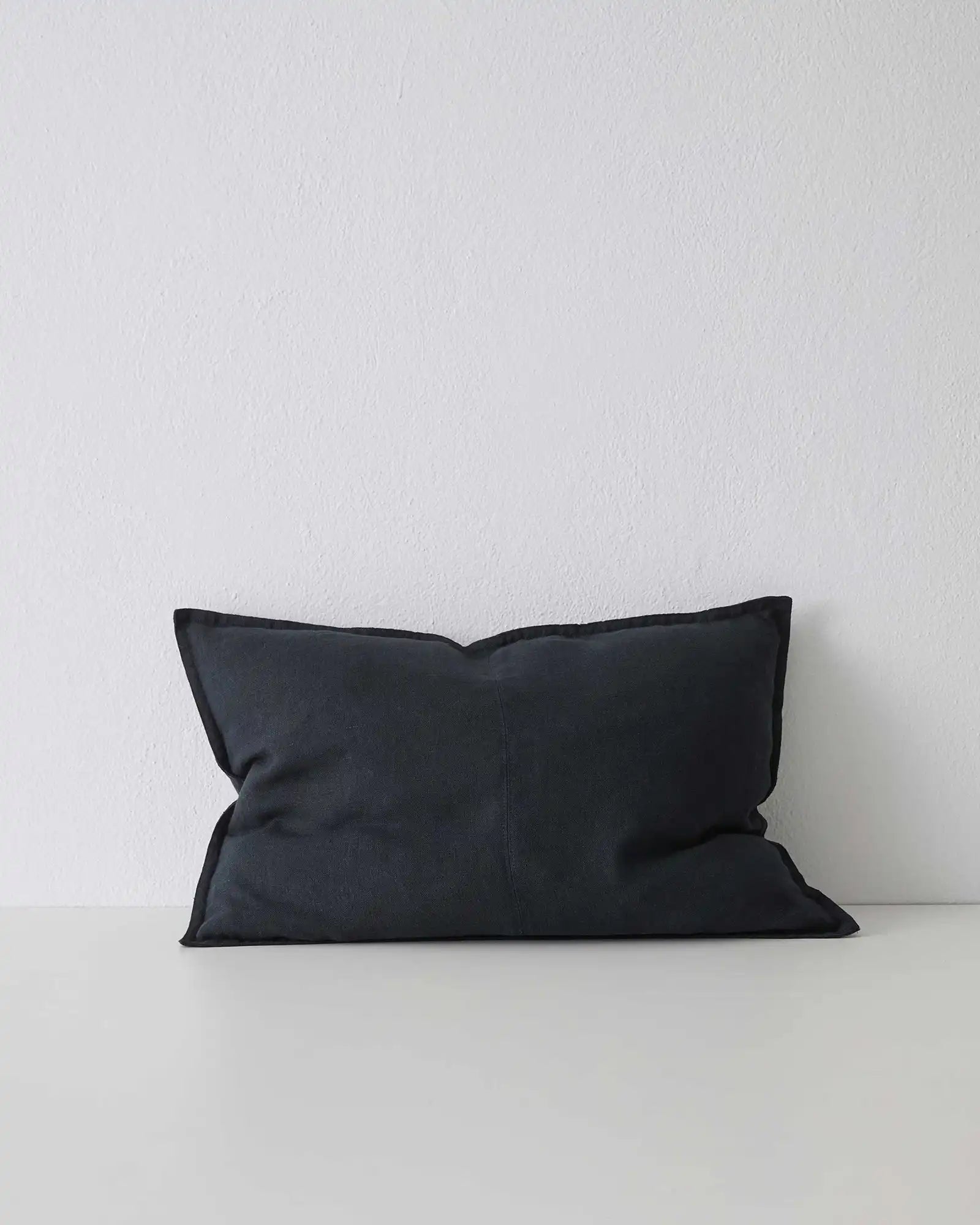 Como Shadow lumbar cushion, 40x60cm, stonewashed European linen in classic black by Weave Home