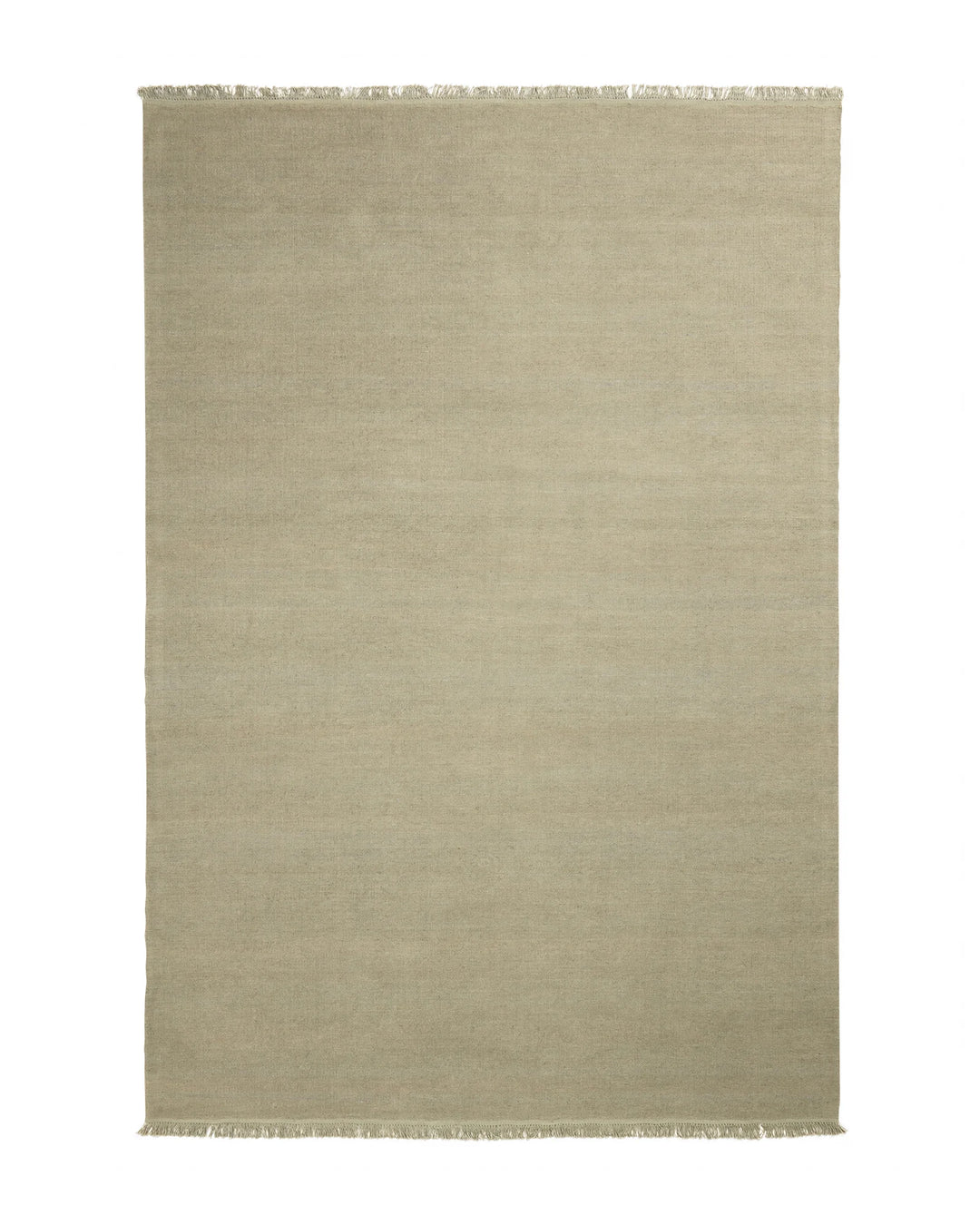 Emilio Oyster linen rug in pale grey, flat-weave construction with raw fringe edge detail, by Weave Home