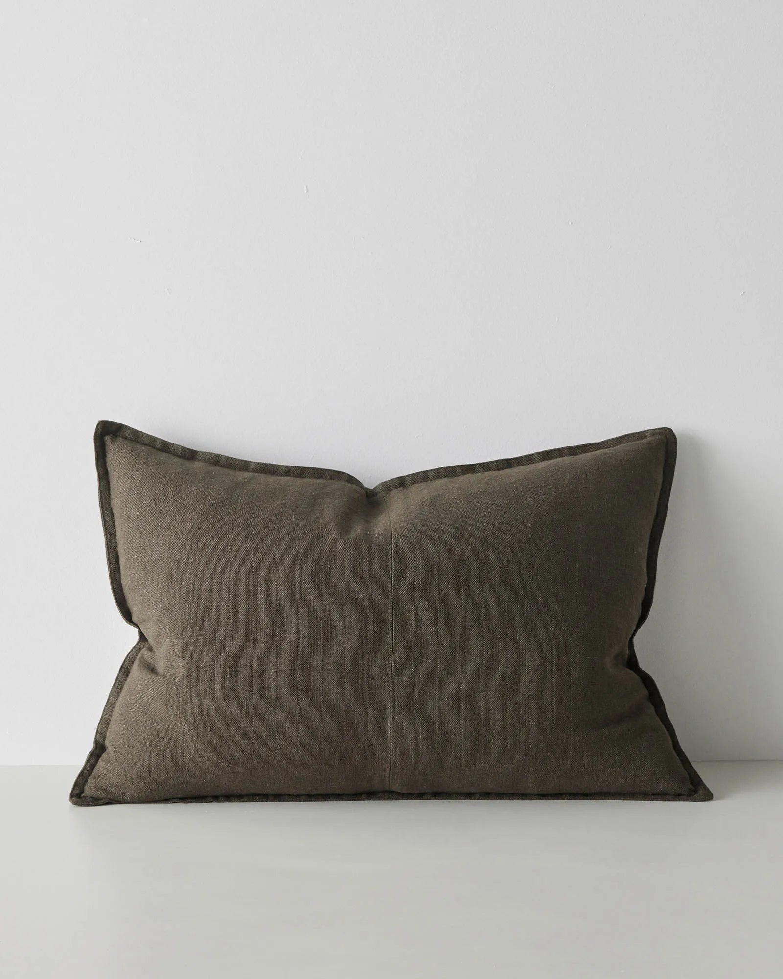 Como Spruce linen cushion 40x60cm with double-stitch French seam detail by Weave Home