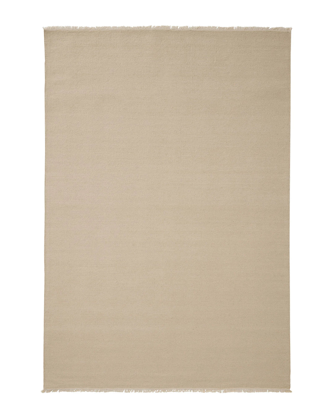 Jacqueline Cashew wool rug in cream with sandy undertones, hand-woven flatweave construction and raw fringe border by Weave Home