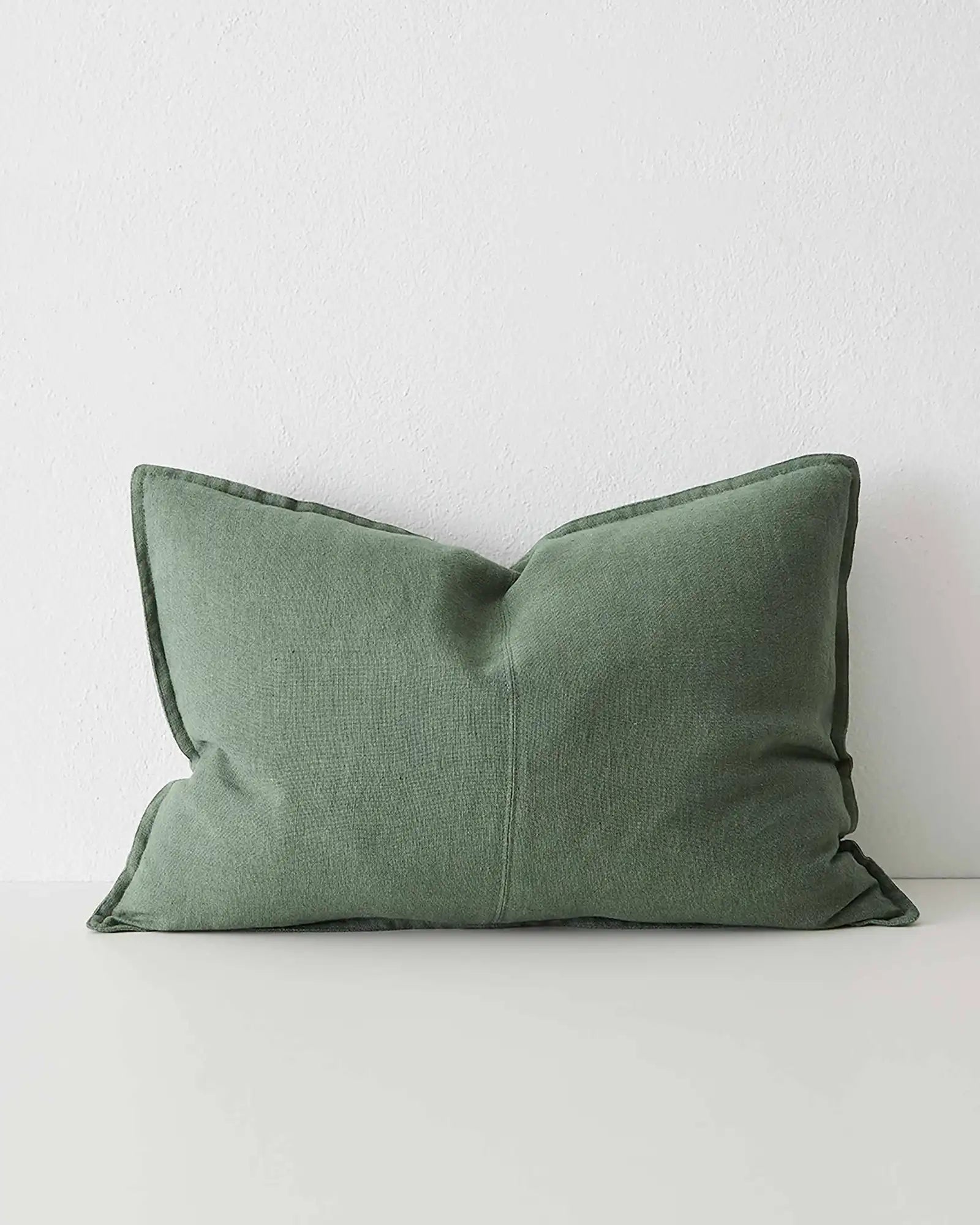 Como Juniper lumbar cushion, 40x60cm, stonewashed European linen in cool-toned medium green by Weave Home