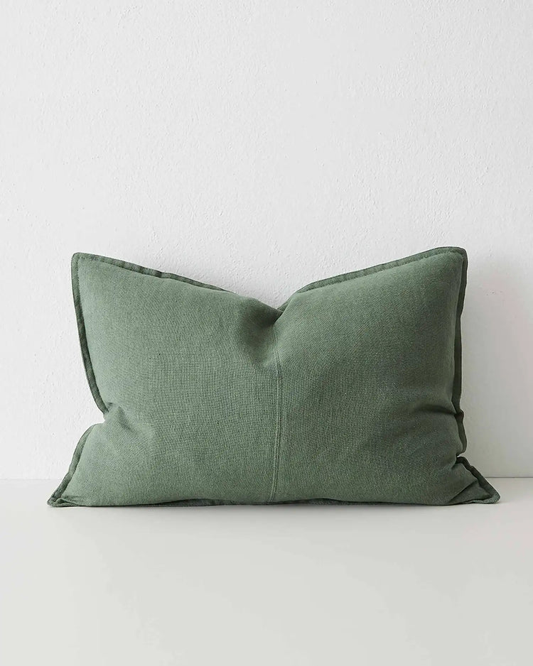 Como Juniper lumbar cushion, 40x60cm, stonewashed European linen in cool-toned medium green by Weave Home