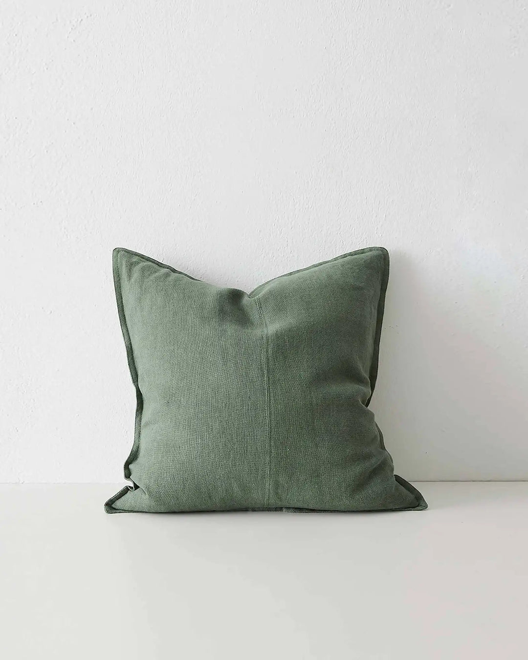 Como Juniper cushion cover, 50x50cm, stonewashed European linen in cool-toned medium green with piping detail by Weave Home