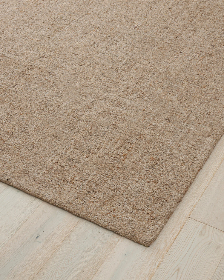 Marceau Taupe wool blend rug in warm earthy brown, detail view showing dense pile weave texture by Weave Home