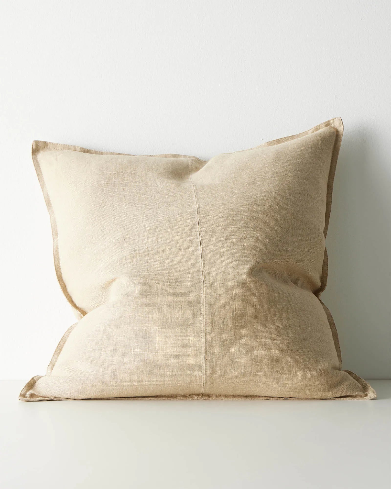 Como Sandstone 60x60 linen cushion cover, stonewashed European linen with centre seam detail, by Weave Home