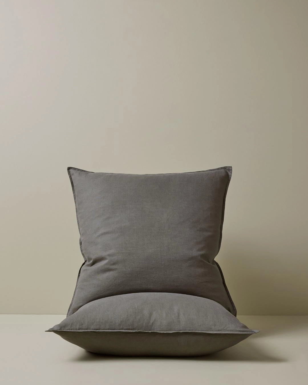 Ravello Pillowcase Set in Charcoal, Euro size, featuring top-stitched flanged edge detail, French Flax Linen by Weave Home