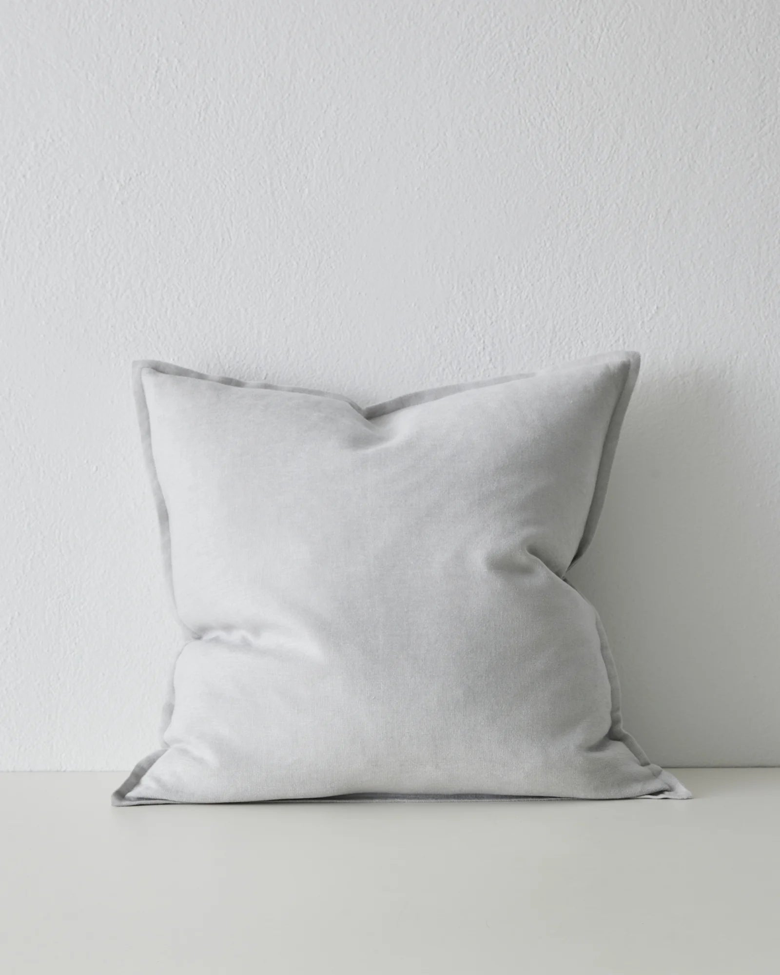 Fiore Glacier 50x50 linen viscose blend cushion cover in soft grey with piped edge detail, front view by Weave Home
