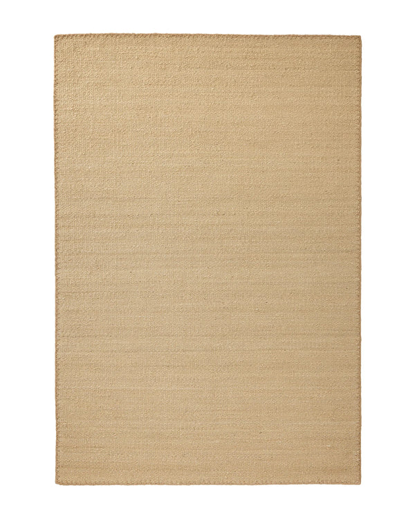Monroe Oat woven polyester rug with blanket stitch border, warm sandy neutral tone, 2m x 3m by Weave Home