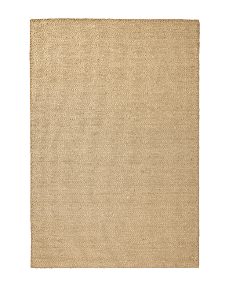 Monroe Oat woven polyester rug with blanket stitch border, warm sandy neutral tone, 2m x 3m by Weave Home