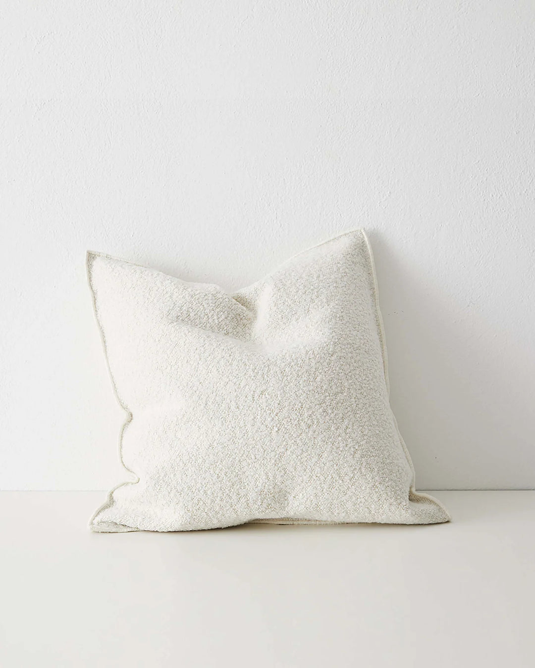 Alberto Ivory bouclé cushion 50x50cm with babylock edge, polyester cotton blend, by Weave Home
