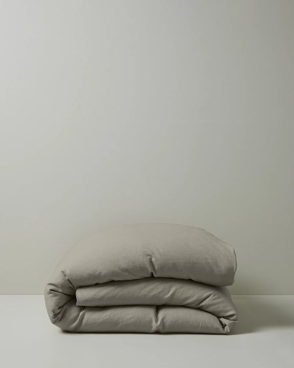 Ravello Quilt Cover in Pebble, European linen with prewashed relaxed texture and internal tie detail, by Weave Home