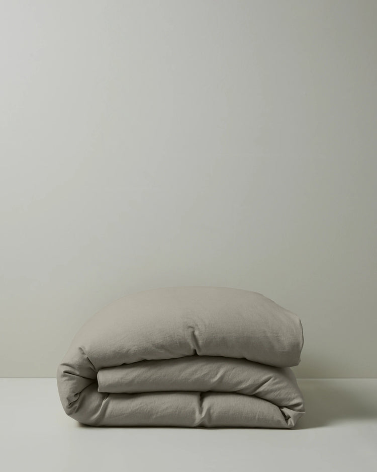 Ravello Quilt Cover in Pebble, European linen with prewashed relaxed texture and internal tie detail, by Weave Home