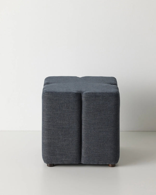 Campello Ocean ottoman in charcoal, sculptural clover-shaped design with micro chenille upholstery by Weave Home