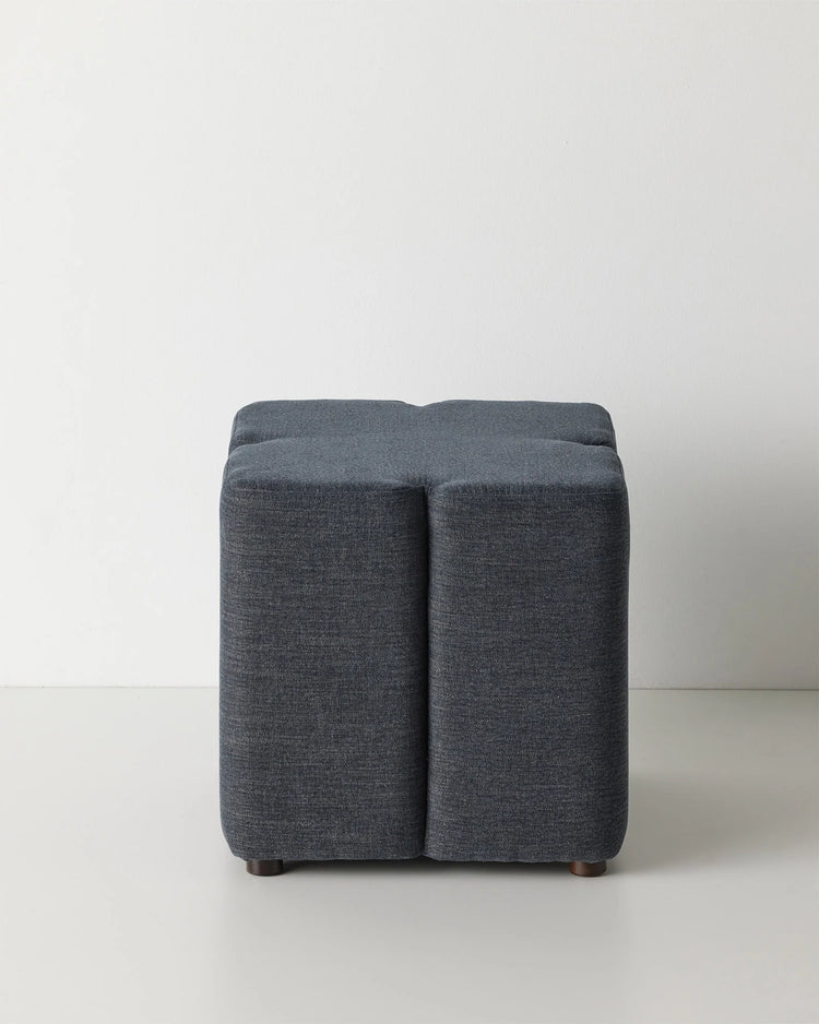 Campello Ocean ottoman in charcoal, sculptural clover-shaped design with micro chenille upholstery by Weave Home